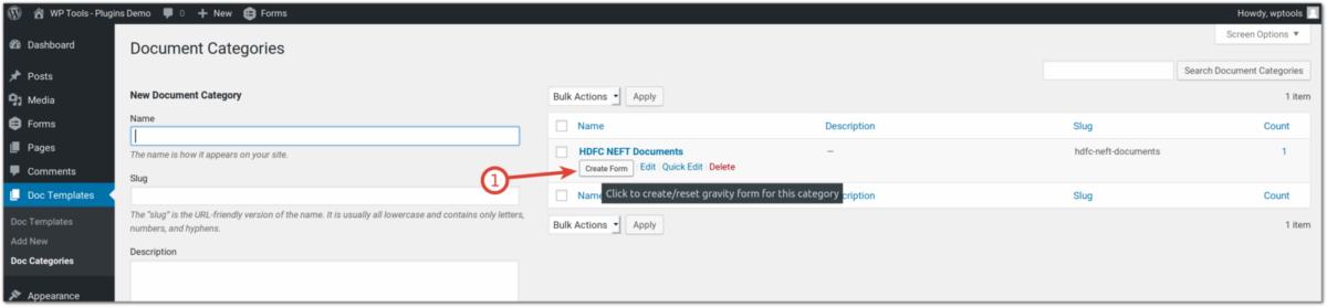 Document Automation - Create gravity form from document category listing page