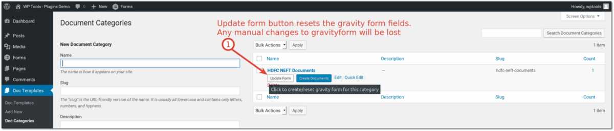 Document Automation - Update gravity form from document category listing page