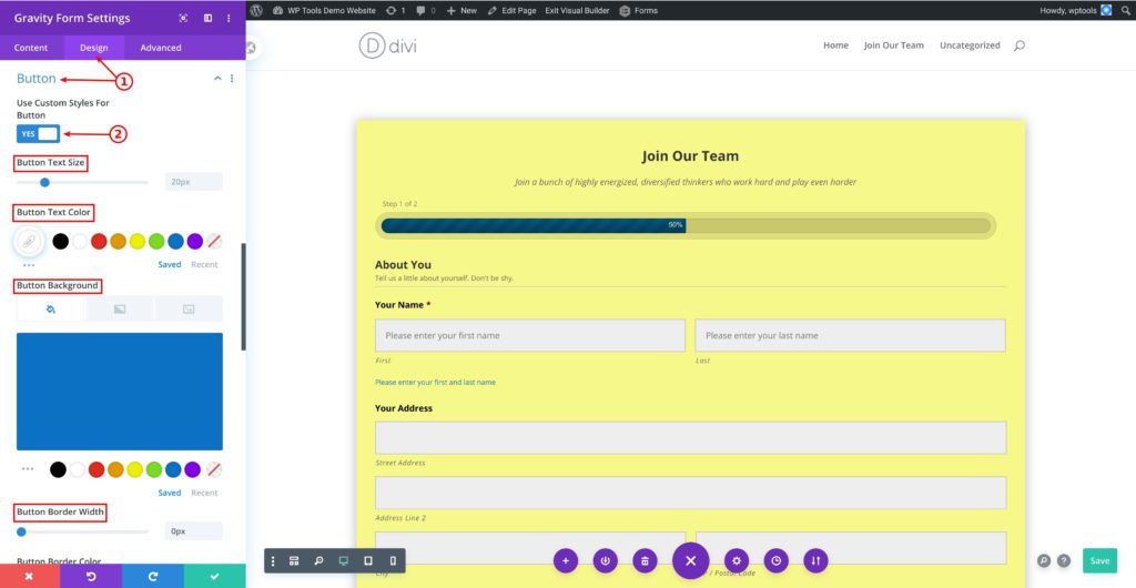 Style Gravity Forms Button In Divi Theme - WP Tools