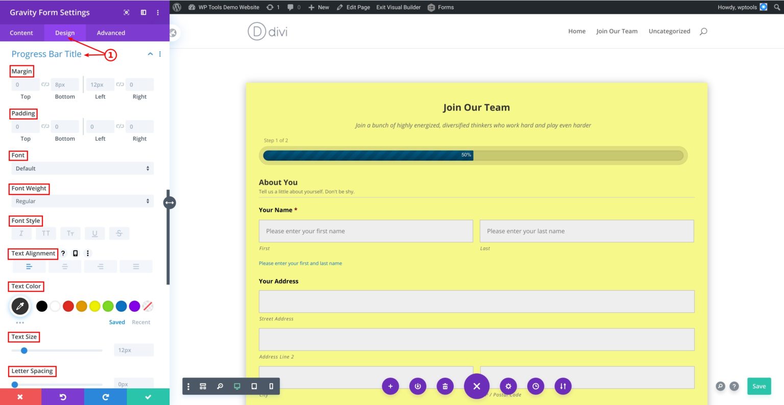 Style Gravity Forms Progress Bar In Divi Theme WP Tools