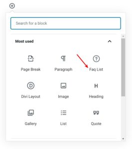 Embed FAQ List Gutenberg Block