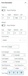 Form Description Settings