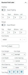 Standard Field Label Settings