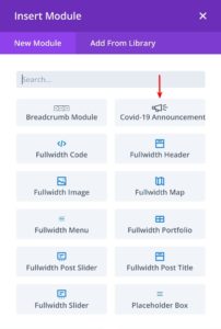 Add Covid-19 Announcement Divi Module