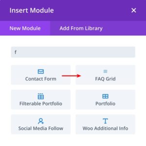 Add FAQ Grid Divi Module